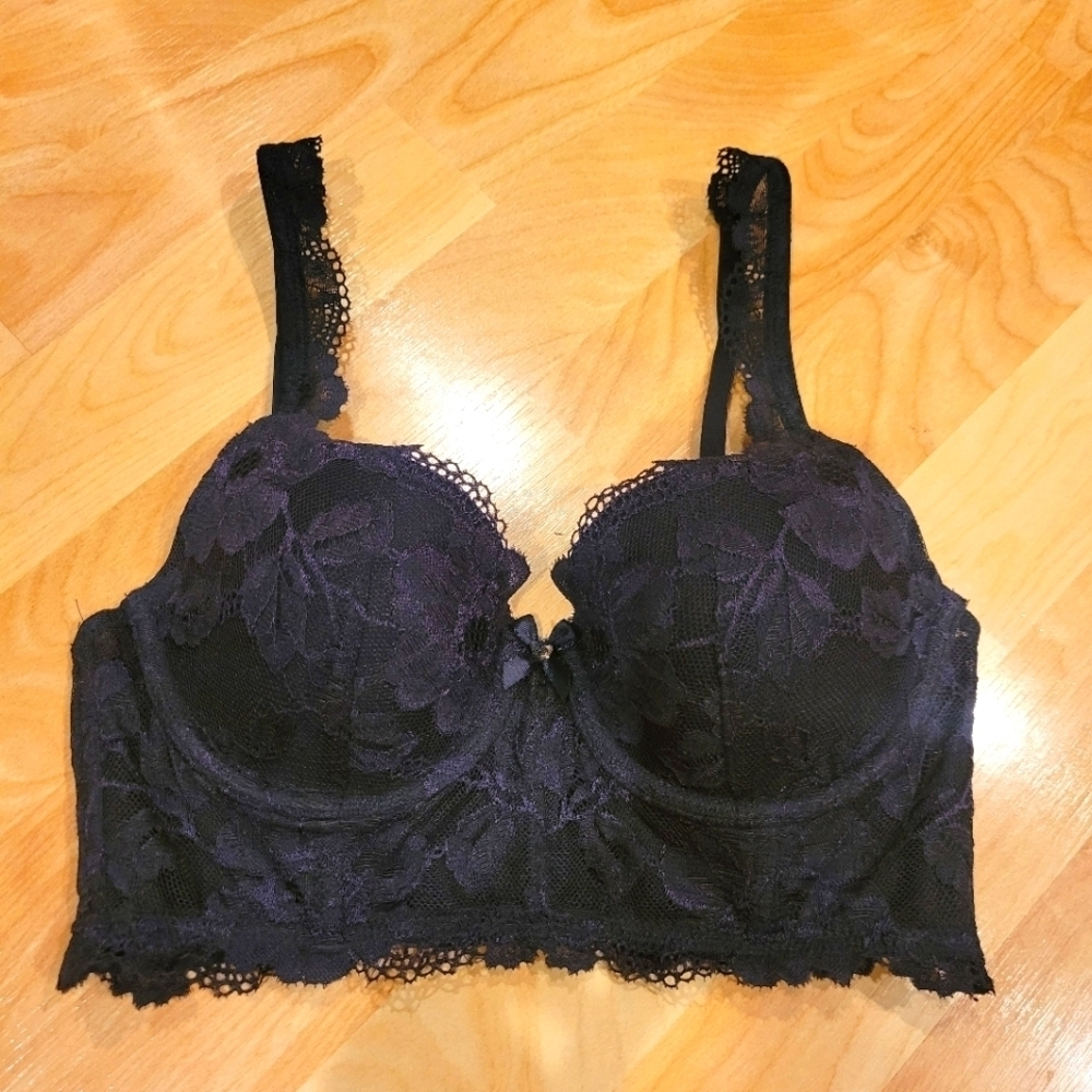 Victoria's Secret Longline Body By Victoria Lined Demi Black Lace Bra 32C